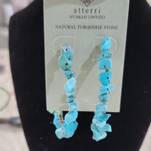 🔹️Atterri 🔹️Natural Turquoise Stone Round Hoop  Earrings - Picture 2 of 7